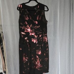 Alexa B Sleeveless Black Dress with Pink Floral Design